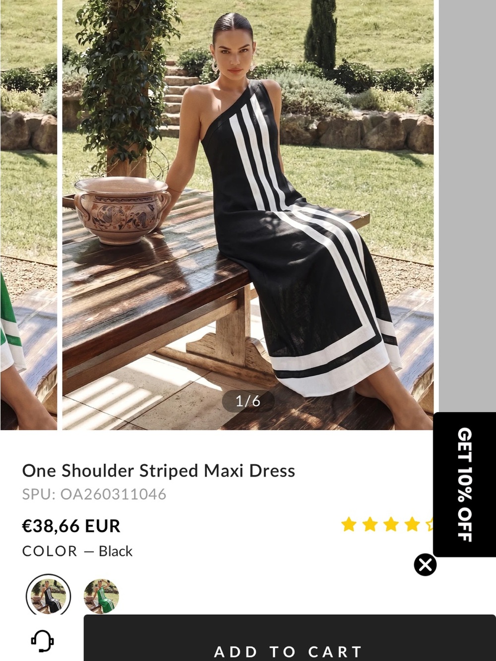 One-Shoulder Black and Cream Stripe Maxi Dress - Picture 5 of 5